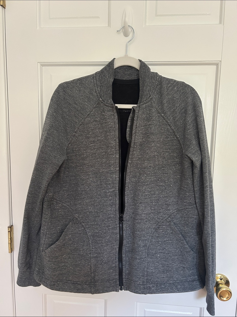 Lululemon Pleat to Street Bomber Jacket Heathered Snow Slub Coal Gray